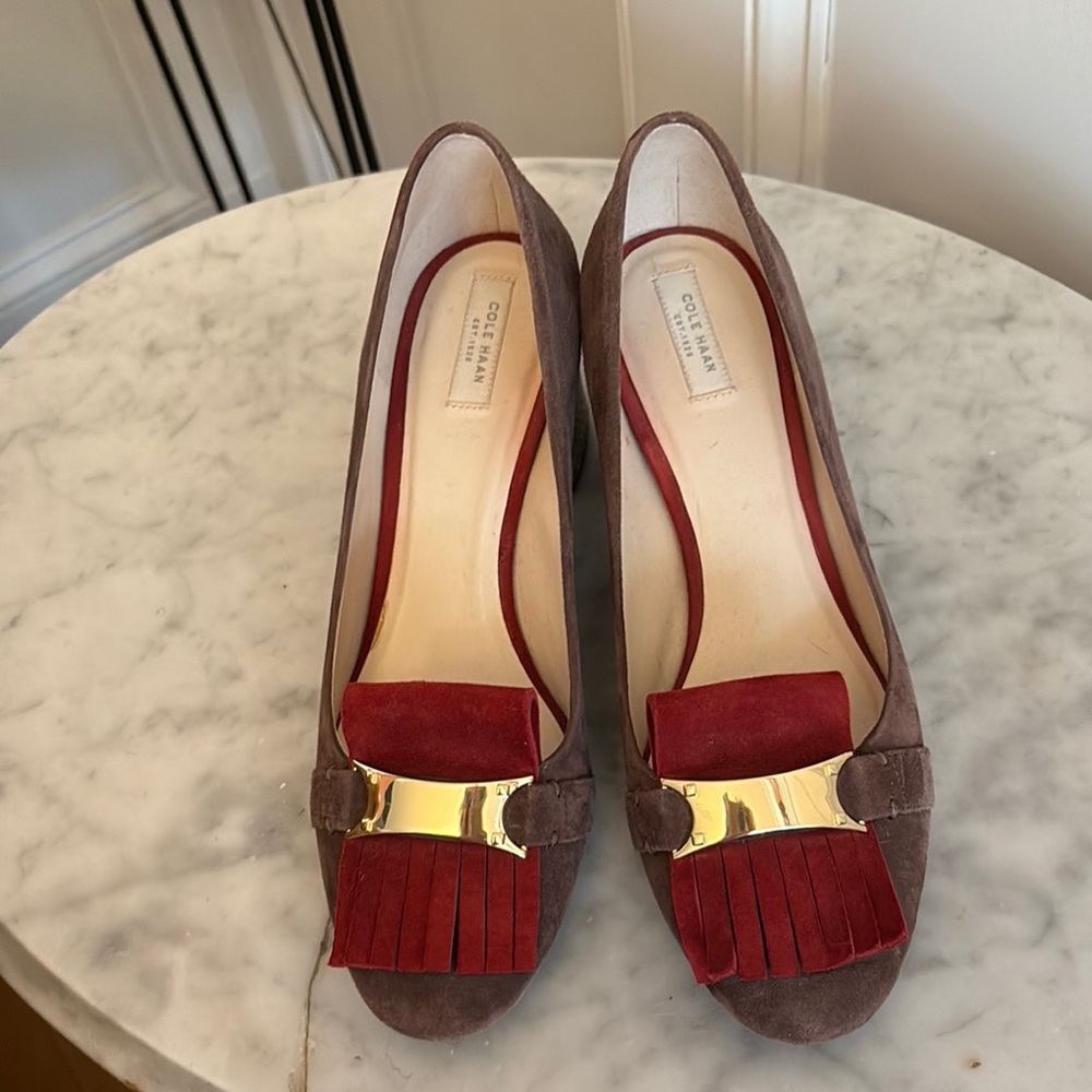 Cole Haan Suede Heels with Red and Snake Skin Accents - Picture 8 of 8